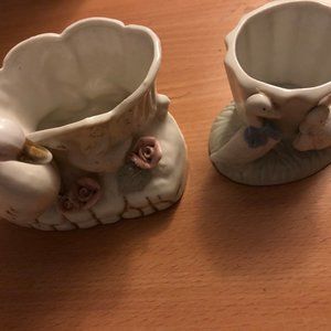 2 porcelain goose geese planters small decoration